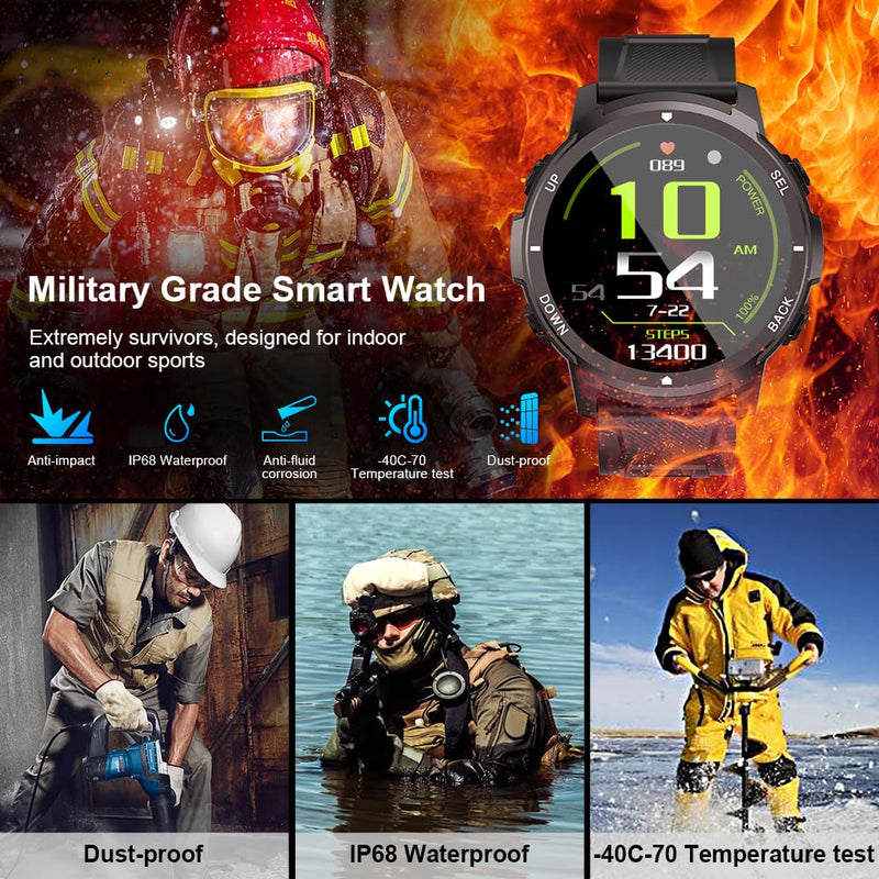 [Australia - AusPower] - Basznrty Smart Watch for Men Fitness: (Make/Answer Call) Bluetooth Military Smartwatch for Android iPhone Phones Waterproof Outdoor Tactical Digital Sport Run Watches Tracker Sleep Heart Rate Monitor Black 