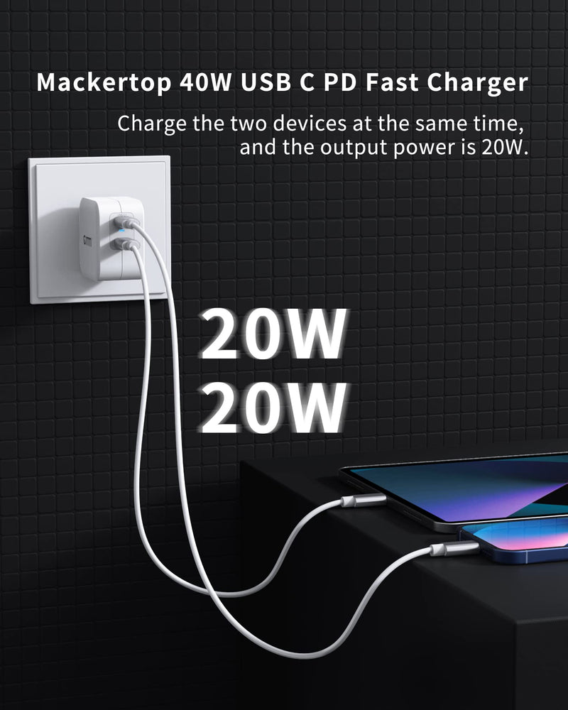[Australia - AusPower] - USB C Charger 40W,2-Port Fast Charger Block, Dual USB C Charger with Foldable Plug for iPhone 13/13 Mini/13 Pro/13 Pro Max/12/11, AirPods Pro/2/3,iPad Pro,Samsung Galaxy, Pixel, iPad/iPad Mini 