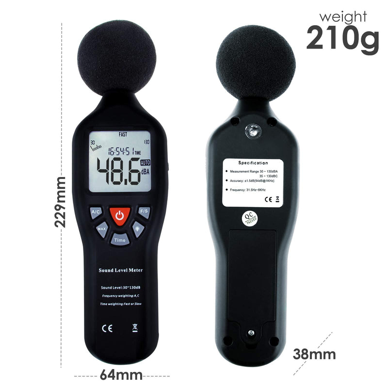 [Australia - AusPower] - Instrument Compact Professional Sound Level Meter with Backlight Display High Accuracy Measuring 30dB-130dB (Sound Level Meter with AC/DC) Sound Level Meter with AC/DC 