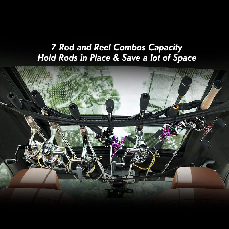 [Australia - AusPower] - Dr.Fish Vehicle Fishing Rod Holder 7 Rod Capacity, Heavy Duty Nylon Adjustable 30-60 Inch, Car Rod Carrier Fishing Pole Rack Belt Strap for SUV Trucks Vans 29-60" 