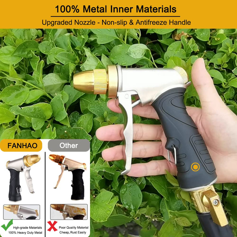 [Australia - AusPower] - FANHAO Garden Hose Nozzle, 100% Heavy Duty Metal Spray Nozzle High Pressure Water Nozzle with 4 Patterns for Watering Garden, Washing Cars and Showering Pets - Full Brass Nozzle + ABS Non-Slip Grip 3/4”Garden Hose Thread (GHT) 