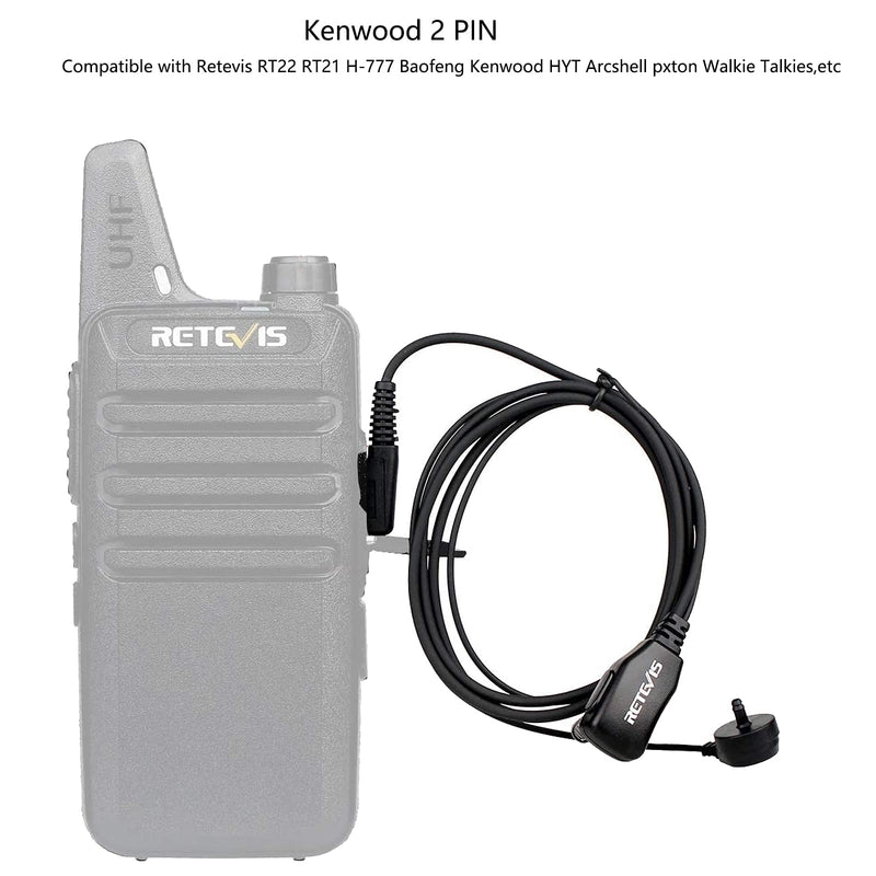 [Australia - AusPower] - Retevis RT22 Walkie Talkie Earpiece 2 Pin Acoustic Tube Headset with Mic PTT for Retevis RT15 RT21 H-777 RT68 Baofeng UV-5R BF-888S Two Way Radios (2 Pack) 