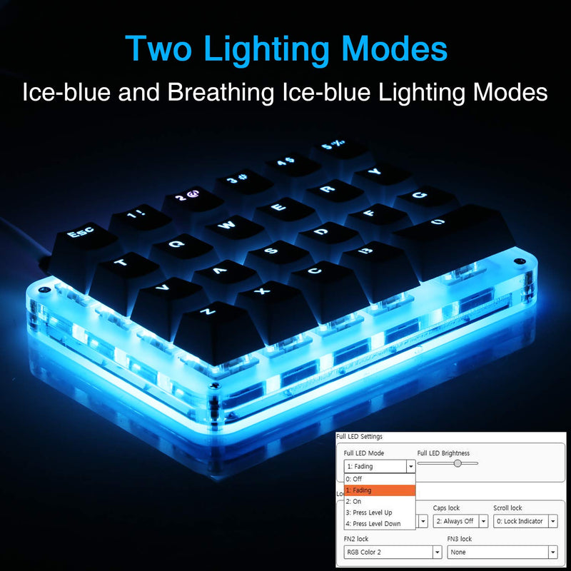 [Australia - AusPower] - Koolertron One Handed Macro Mechanical Keyboard, Portable Mini One-Handed Mechanical Gaming Keypad 23 Fully Programmable Keys ((Blue Backlit/Blue switches)) White/Blue backlit/Blue switches 