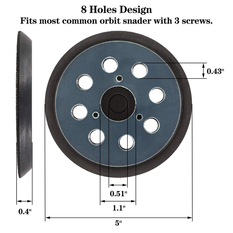 [Australia - AusPower] - 10 Packs 5 Inch 8 Hole Replacement Sander Pads 5" Hook and Loop Sanding Backing Plates for Makita 743081-8 743051-7, DeWalt 151281-08 DW4388, Porter Cable, Hitachi 324-209 10 