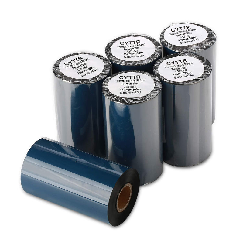 [Australia - AusPower] - CYTTR Thermal Transfer Ribbon - Premium Resin-Enhanced Wax - 4.33" x 984" (110mmx300mm) 1 Inch core Ink Outside Compatible for Zebra Datamax Sato TT Printers (1 Roll) 