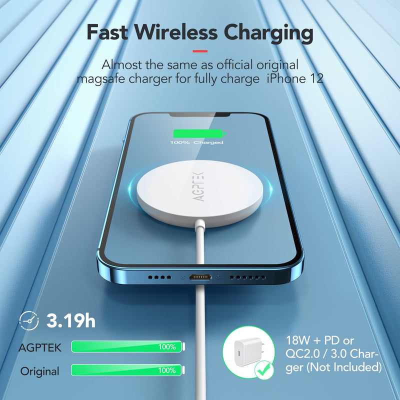 [Australia - AusPower] - Magnetic Wireless Charger, AGPTEK Wireless Charging Pad with Type C & USB A Port Cable for iPhone 12/12 Pro/12 Pro Max/12 Mini - Include 2 Stickers 