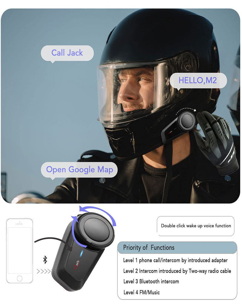 [Australia - AusPower] - Maxto Motorcycle Bluetooth Headset, M2 Group Motorbike Helmet Communication Systems 6-Way BT5.0 Waterproof Intercom 1000M Range with FM Radio,Siri,Voice dial for Ski/ATV/Full/Half Face(2 in 1 Mic) M2 1Pack 