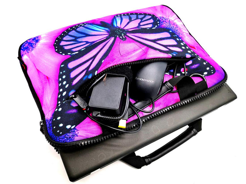[Australia - AusPower] - ICOLOR 14.5-15.6 Inch Canvas Laptop Sleeve Bag Messenger Shoulder Case -Purple Butterfly Csh15-02 