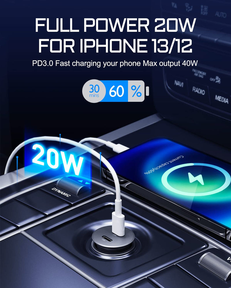 [Australia - AusPower] - USB C Car Charger, Aergiatech 2PCS 40W PD Fast Car Charger Adapter Dual Port, Metal Type C Car Charger Compatible with iPhone 13/13 Pro/12/12 Pro/11/X/SE, Galaxy S21/S20/Note20, iPad, Pixel 4, Grey 2 Pack 