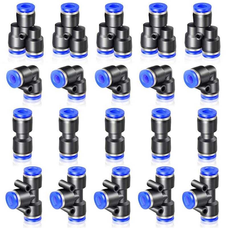 [Australia - AusPower] - TAILONZ PNEUMATIC 1/2 Inch od Push to Connect Fittings Pneumatic Fittings kit 5 Spliters+5 Elbows+5 tee+5 Straight (20 pcs) 1/2"OD Blue 20 