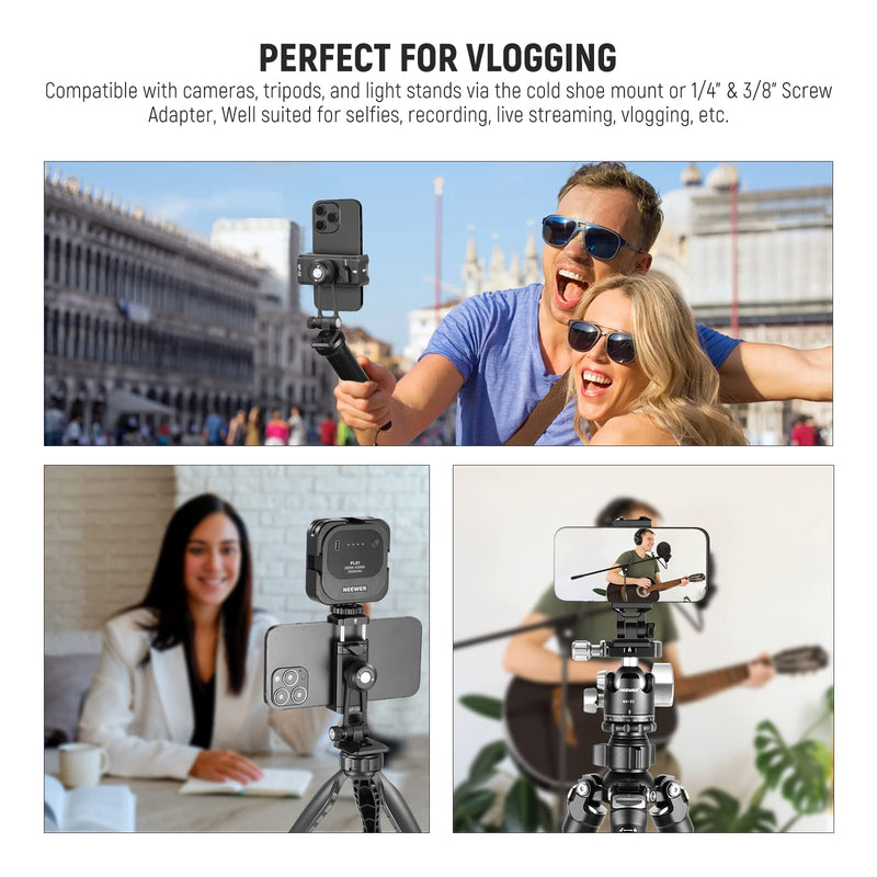 [Australia - AusPower] - NEEWER Phone Tripod Mount Adapter, Aluminum Phone Holder Clamp with Cold Shoe, 1/4" 3/8" Thread, Arca Type Base, 360° Pan 180° Tilt, Compatible with iPhone 14 13 Pro Max Mini X Xs Galaxy S23, SP-02 