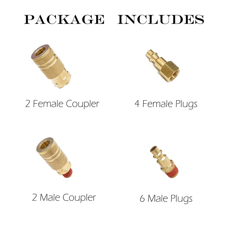 [Australia - AusPower] - T TANYA HARDWARE Coupler and Plug Kit (14 Piece), Industrial Type D, 1/4 in. NPT, Solid Brass Quick Connect Air Hose Fittings Set 14 Piece with sealant 