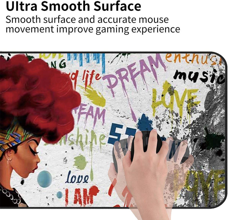 [Australia - AusPower] - Extended Gaming Mouse Pad and Coaster,Large Non-Slip Rubber Base Mousepad with Stitched Edges,Waterproof Mouse Mat Desk Pad for Work,Office,Home -African Black Woman Graffiti Girls with Red Hair Ya-mousepad-5-1 