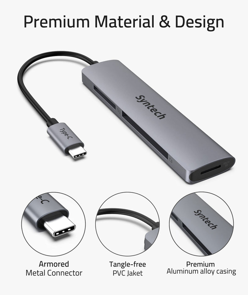 [Australia - AusPower] - USB C Card Reader, Syntech 3- in-1 Thunderbolt 3 Memory Card Reader Hub for CF, SD/SDHC, TF/Micro SD Compatible with MacBook Pro,iPad Pro 2020, iPad Air 4, Galaxy S20/S10 and More, Space Grey 