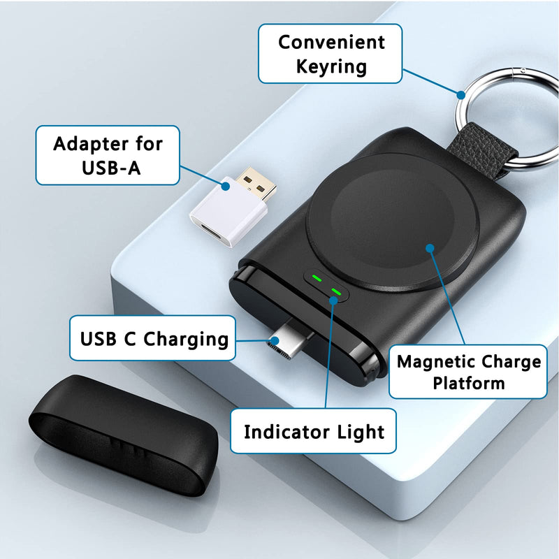 [Australia - AusPower] - doeboe Portable Samsung Watch Charger for Galaxy Watch 4 Charger, Type C Smart Watch Charger for Galaxy Watch 3, LTE, Active 2, Gear S3 S2, Gear Sport [1 PCS] 1400mAh P-ower Bank with Metal Keychain 