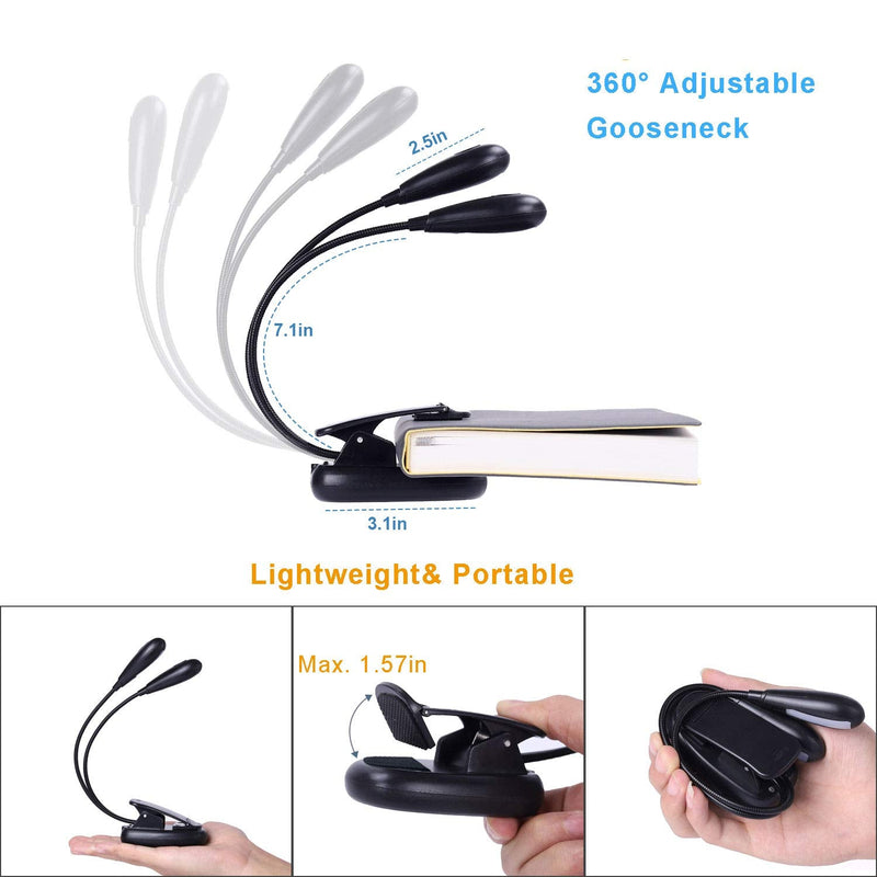 [Australia - AusPower] - Rechargeable Music Stand Light, iGoober Clip on Reading Light, 8 LED Book Lamp, 3-Level Brightness for Eye Protection, Perfect for Piano, Orchestra, Bookworms, Craft (White & Warm, Dual Arm) 