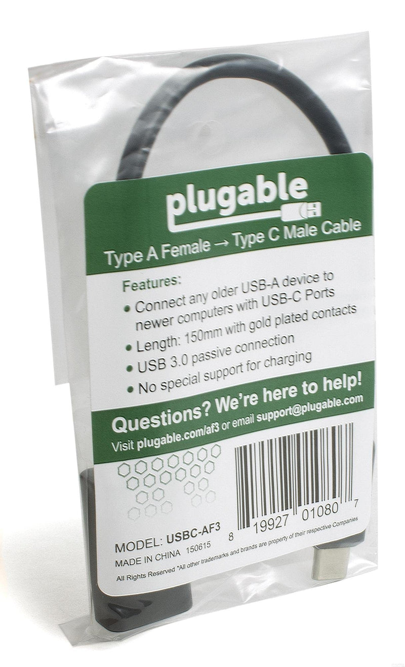 [Australia - AusPower] - Plugable USB C to USB Adapter Cable, Enables Connection of USB Type C Laptop, Tablet, or Phone to a USB 3.0 Device (20 cm) 