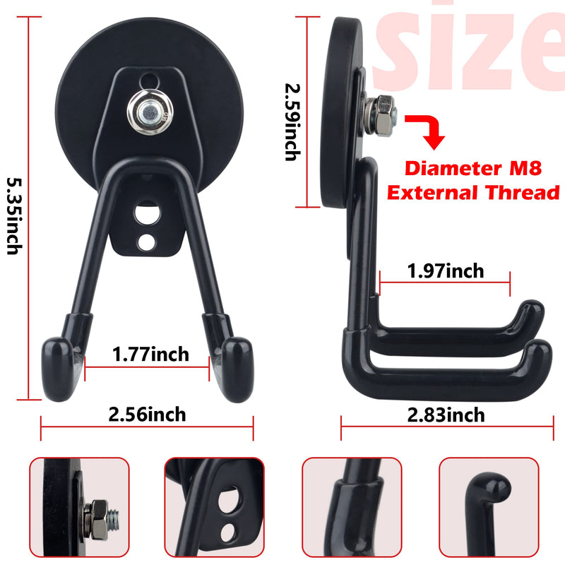 [Australia - AusPower] - ULIBERMAGNET Strong Garage Magnetic Hooks, 2 Pack Heavy Duty Storage Utility Magnet Hooks with Anti-Slip Coating for Indoor & Outdoor Hanging (Black) 2.59INCH MEDIUM L Black 