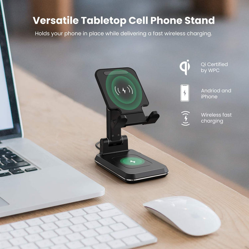 [Australia - AusPower] - Wireless Charging Phone Stand,Foldable Desktop Cell Phone Tablet Stand,10W Max Qi-Enabled Wireless Charging Multi-Angle Adjustable Metal Phone Holder for iPhone 11/ES/MAX/XS/XR/X/8,AirPods/Pro 