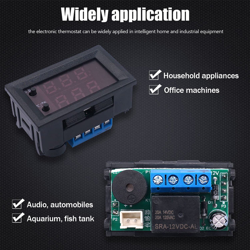 [Australia - AusPower] - Twidec/DC 12V Temperature Controller Programmable -50 to 110 ℃ (-58 to 230 °F) Red/Blue LED Display Monitor Heating/Cooling Thermostat Control Module with NTC 10K Waterproof Sensor Probe Black 