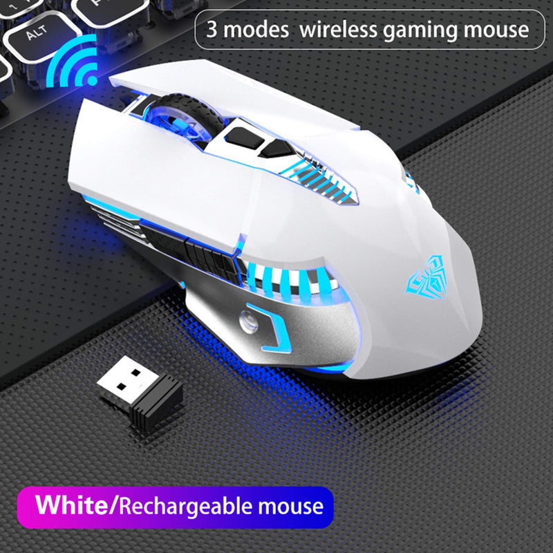 [Australia - AusPower] - AULA SC200 White Gaming Mouse Wireless, Rechargeable Bluetooth Computer Mice with Side Buttons, LED Lights, Side Buttons, for Windows, Android, PC, Mac 