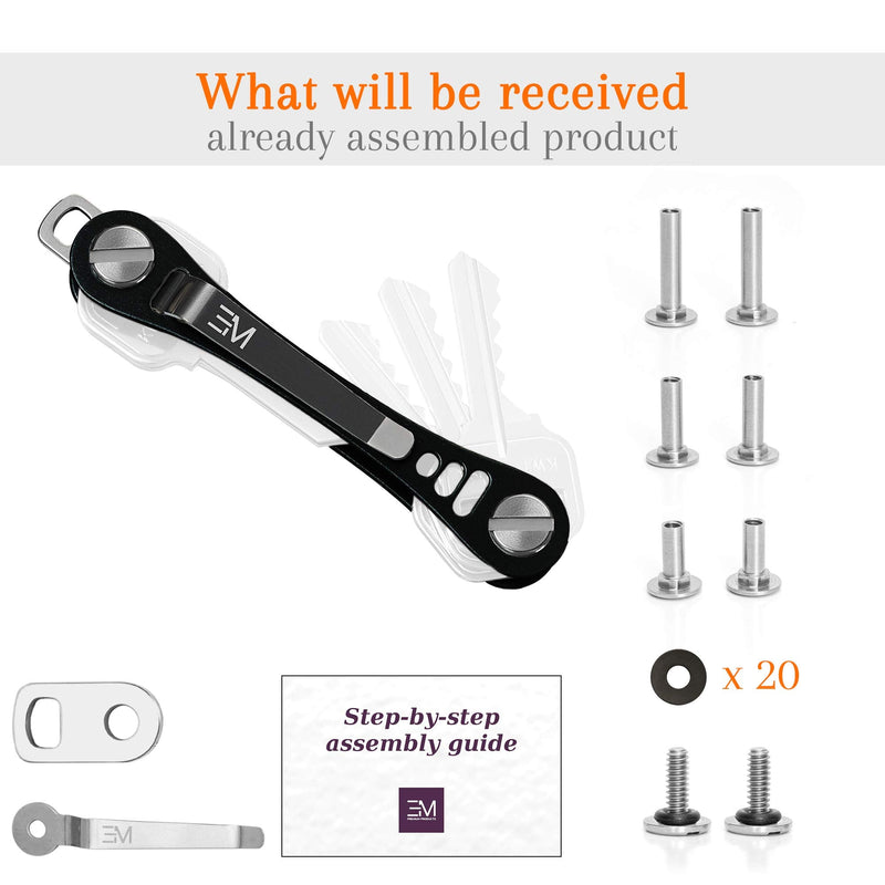 [Australia - AusPower] - EM Compact Key Holder for Keychain Premium (Aircraft Grade Aluminum) – Smart Key Organizer Keychain – Minimalist Unique Style Pocket Clip Design (Black) Black 