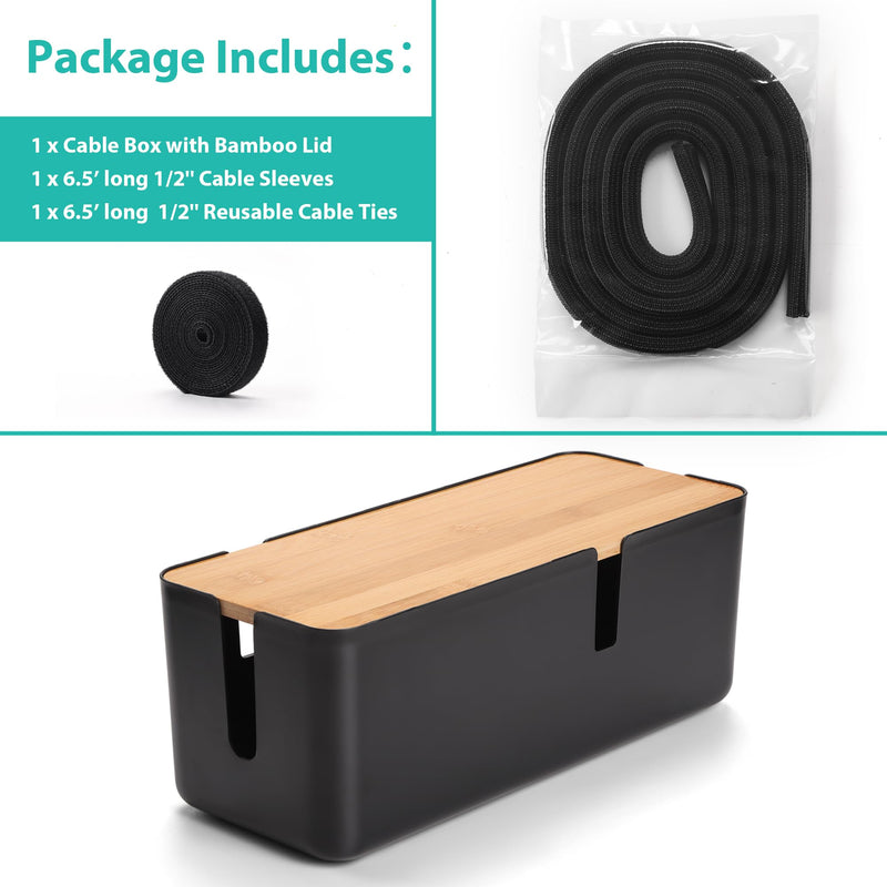 [Australia - AusPower] - Cable Management Box with Bamboo Lid & 100 FT 1/4â€ Wire Loom Bundle 
