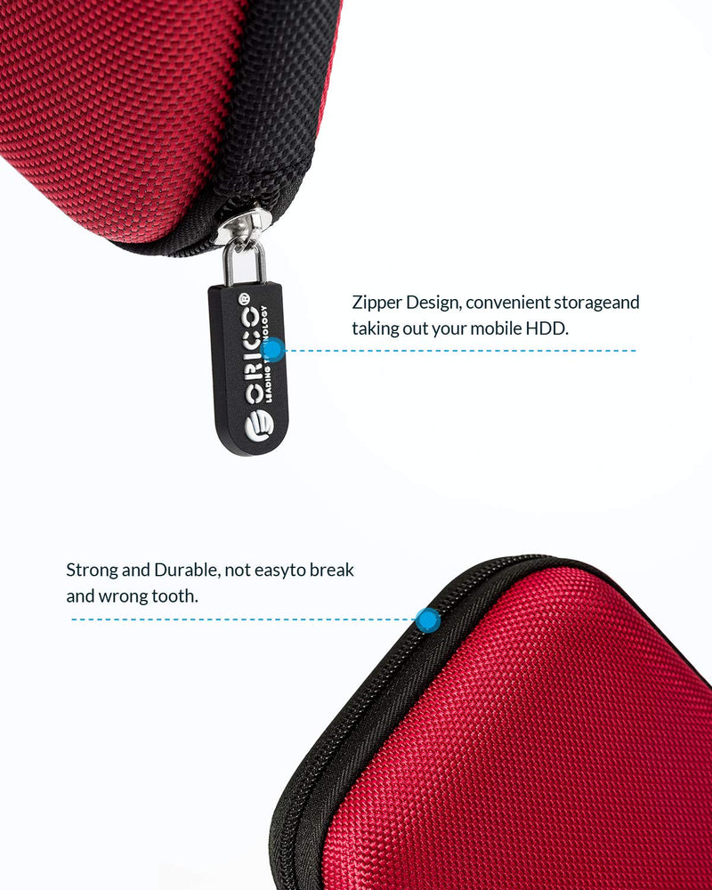 [Australia - AusPower] - ORICO Hard Drive Case 2.5 inch External Drive Storage Carrying Bag Waterproof Shockproof with Inner Size 5.5x3.5x1.0inch for Organizing HDD and Electronic Accessories, Red(PHD-25) 