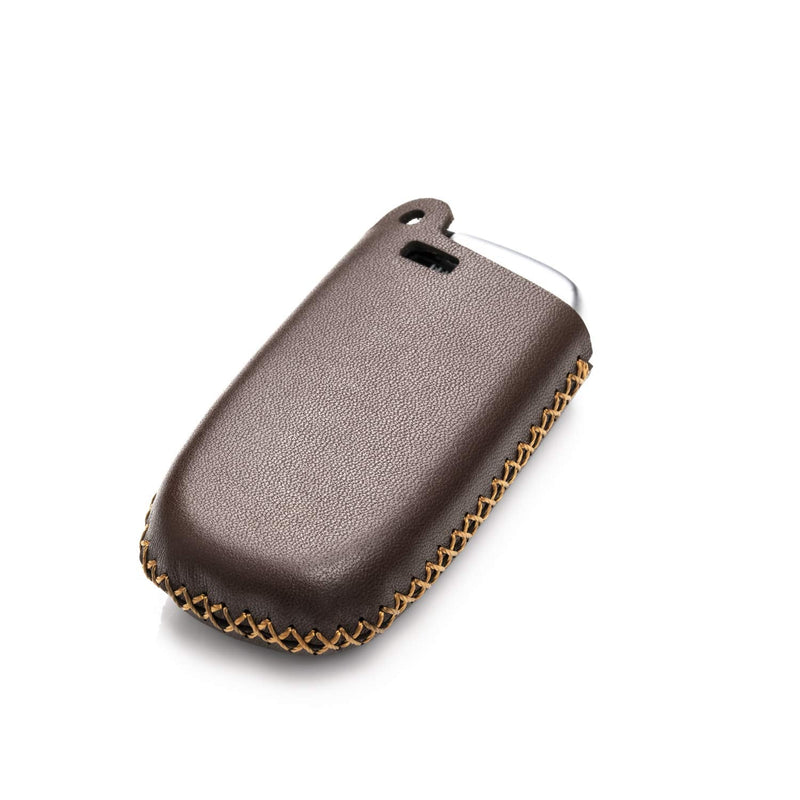 [Australia - AusPower] - Vitodeco Genuine Leather Smart Key Keyless Remote Entry Fob Case Cover with Key Chain for Jeep, Dodge, Chrysler (5 Buttons, Brown) 5 Buttons 