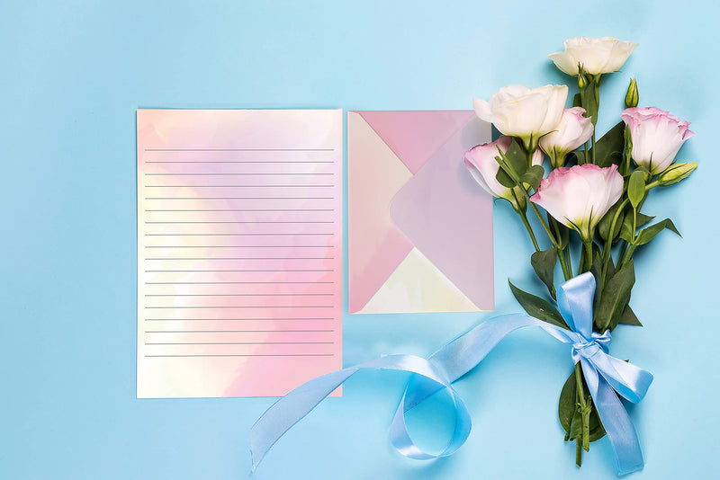 [Australia - AusPower] - Mini Stationery Set, 100 Piece Set (50 Lined Watercolor Sheets + 50 Matching Envelopes), 5.5 x 8.25 inch, 12 Unique Designs, Double Sided Printing, One Side Lined Paper, by Better Office Products 