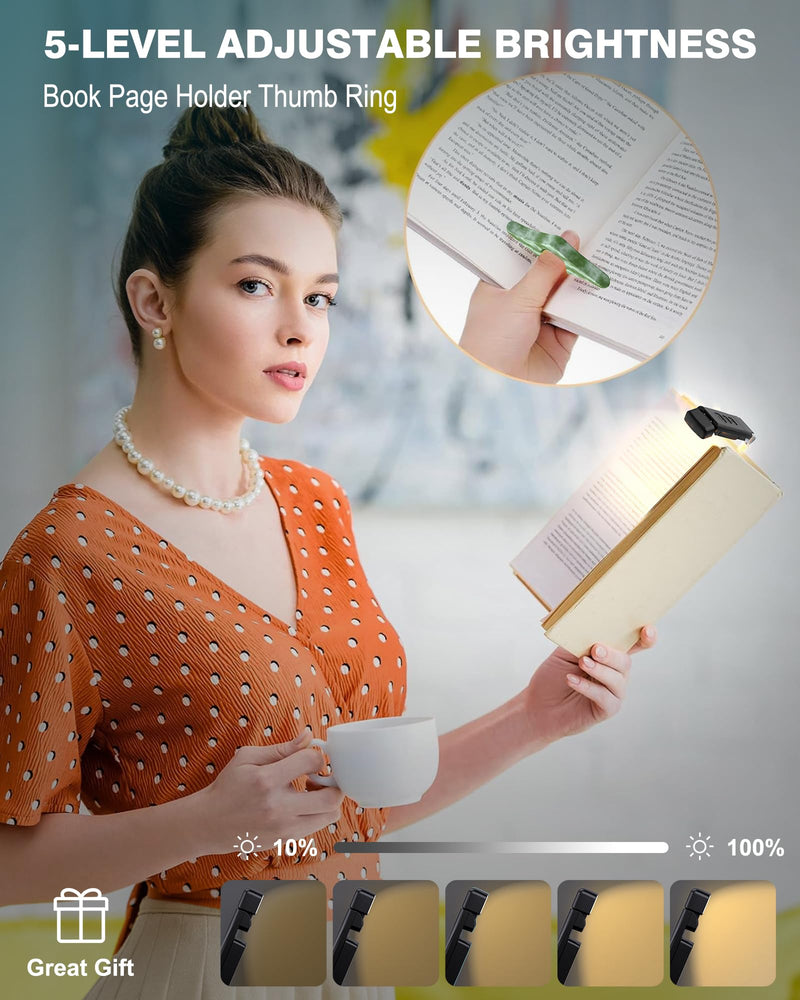 [Australia - AusPower] - Reading Light, Rechargeable Book Light, with Book Page Holder, 30/60 Min Timer Reading Lamp Clip On, 3 Color Modes & 5 Brightness Dimmable Eye Care for Kids, Reading Lovers at Night in Bed (Black) 8-Black 1 Pack 