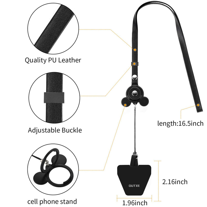 [Australia - AusPower] - OUTXE Universal 3 in 1 Cell Phone Holder Phone Lanyard 2 Pack 2×Durable Pads Phone Stand Neck Lanyard for Phone Key Badge ID,Compatible with iPhone,Samsung Galaxy,and All Smartphones-Black 