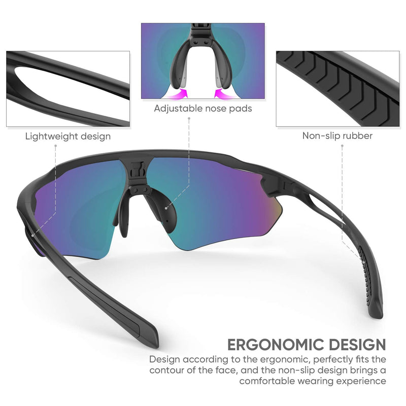 [Australia - AusPower] - Cycling Glasses with 5 Lenses, UV400 Polarized Sports Sunglasses with TR90 Frame Large Black-revo Gold 