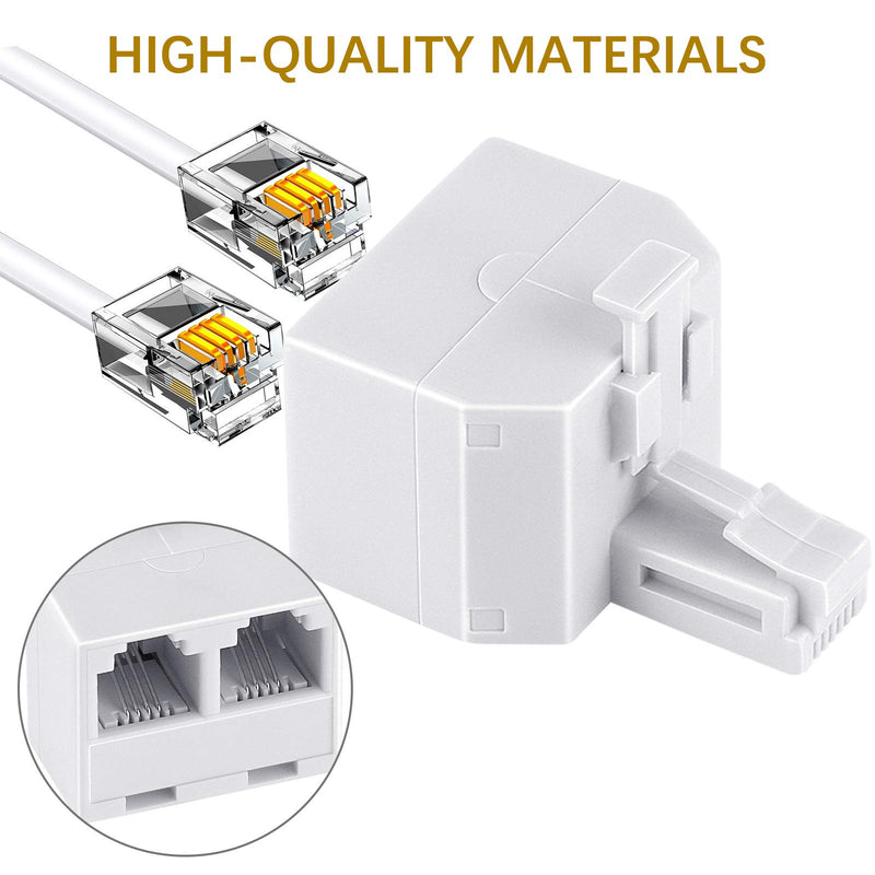 [Australia - AusPower] - Uvital RJ11 Duplex Wall Jack Adapter Dual Phone Line Splitter Wall Jack Plug 1 to 2 Modular Converter Adapter for Office Home ADSL DSL Fax Model Cordless Phone System, White(2 Packs) 2 Pack 