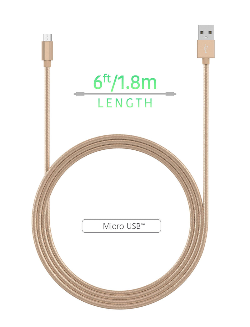 [Australia - AusPower] - TALK WORKS Micro USB Cable 6ft Long Android Cell Phone Charger Braided Heavy Duty Fast Charging Cord for Samsung Galaxy S6 / S7, Tablet, Bluetooth Speaker, Wireless Earbuds Headphones - Gold 6ft (Gold) 