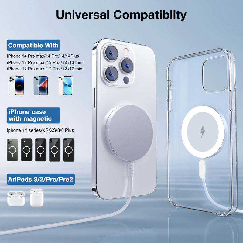 [Australia - AusPower] - Magnetic Wireless Charger for iPhone: MagSafe Charger Fast Charging Pad 2 Pack for iPhone 14 13 12 Pro Max Plus & Airpods 2 3 Pro (No Adapter) White 