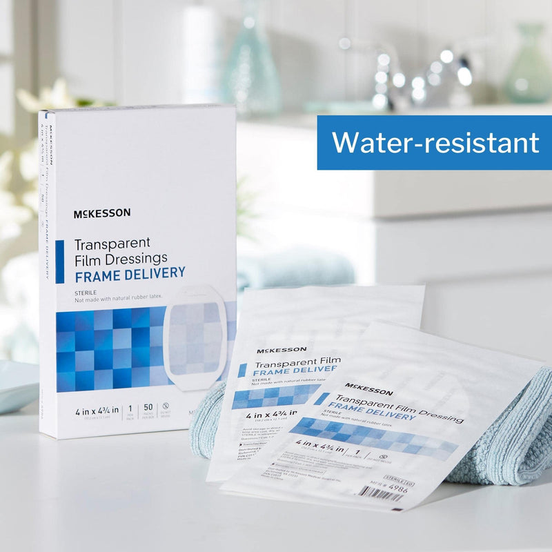 [Australia - AusPower] - McKesson Transparent Film Dressing, Sterile, Frame Delivery, 4 in x 4 3/4 in, 50 Count, 1 Pack 
