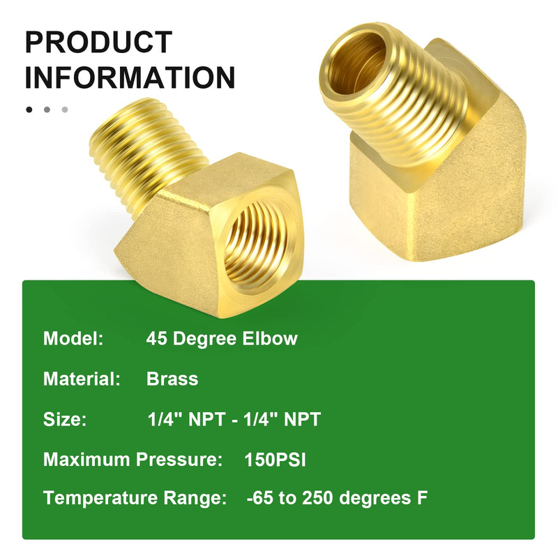 [Australia - AusPower] - TAISHER 5PCS 45 Degree Barstock Street Elbow, 1/4 Inch NPT Male Pipe to 1/4 Inch NPT Female Brass Pipe Fitting 1/4" NPT 