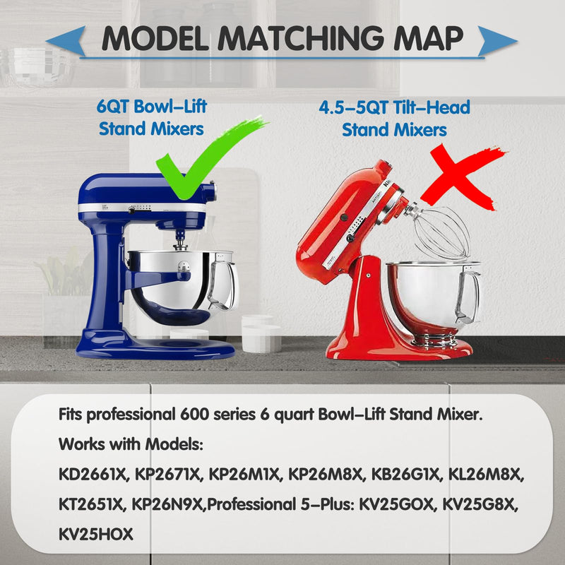 [Australia - AusPower] - Wire Whip Stainless Steel for KitchenAid 6 Quart Bowl-Lift Stand Mixer, KN256WW 6-Wire Whisk Attachment, Balloon Whisk, Heavy Duty, Dishwasher Safe 