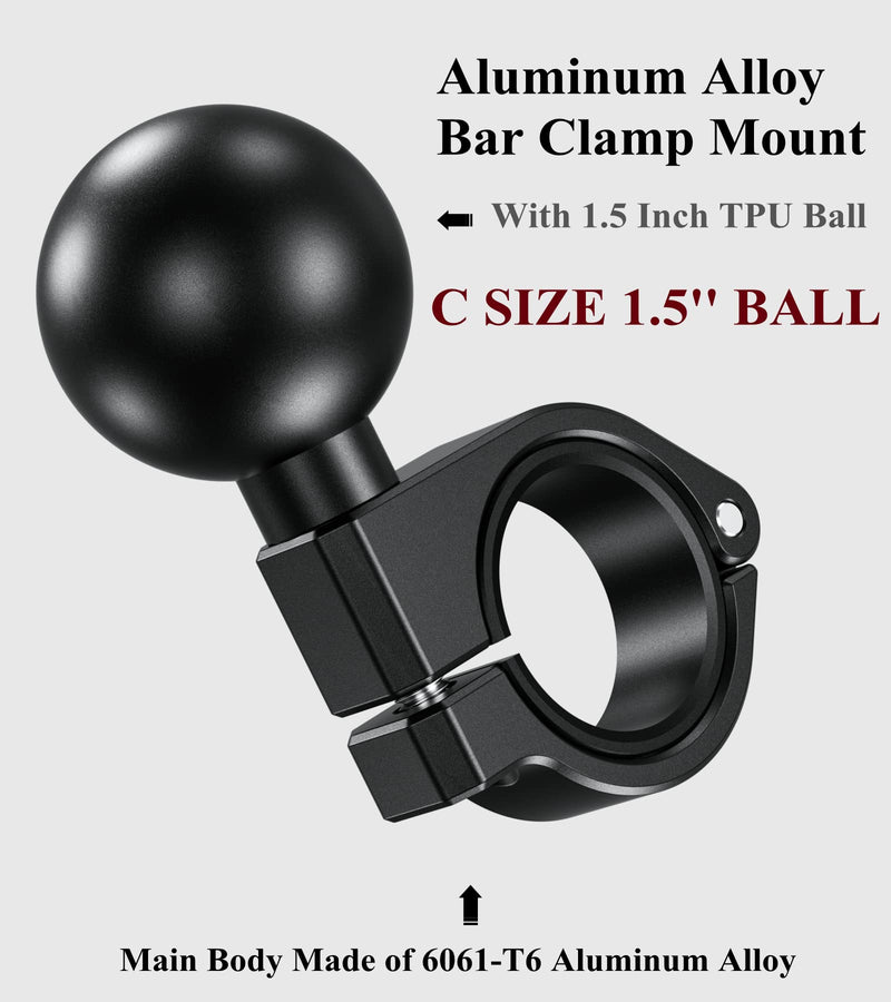 [Australia - AusPower] - BRCOVAN Aluminum Alloy Bar Clamp Mount with 1.5'' TPU Ball Compatible with RAM Mounts C Size Double Socket Arm for Handlebar & Rails Diameter 0.875'' 1'' 1.125'' 1.26'' CNC Machining, Anodized Surface 