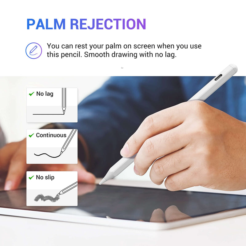 [Australia - AusPower] - Tilt Sensitivity Palm Rejection Stylus Pencil for Apple iPad(2018-2021) 6/7/8/9th Generation/ipad Pro 11(1st/2nd)/ Pro 12.9(3rd/4th)/Air 3&4/Mini 5&6, Precise Writing Drawing Active Digital Stylus Pen White 