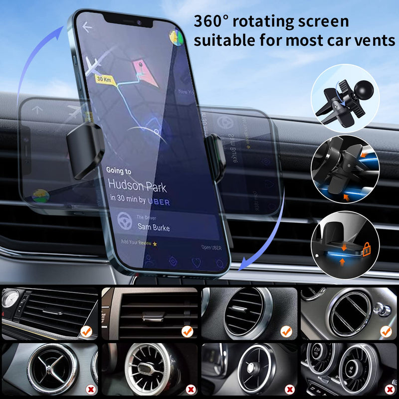 [Australia - AusPower] - [Upgraded Version] Wireless Car Charger Vent Mount, 15W Fast Charging Auto-Clamping Air Vent Car Phone Holder for iPhone 13/13 Pro/ 13 Mini/ 12/11 Pro/XS/XR/X/8,Samsung S21/S20/S10/S9/S8 Black-2 