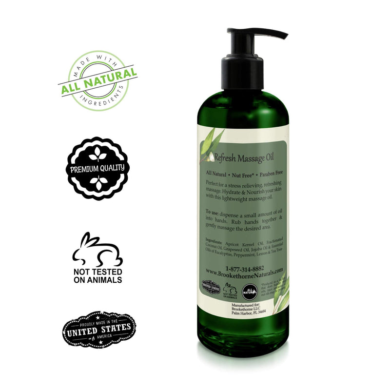 [Australia - AusPower] - Refresh Massage Oil with Eucalyptus & Peppermint Essential Oils - Great for Massage Therapy. All Natural Muscle Relaxer. Ideal for Full Body Massage – Nut Free Formula 16oz 16 Fl Oz (Pack of 1) 