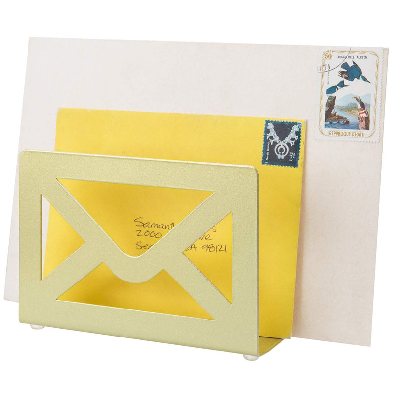 [Australia - AusPower] - MyGift Desk Mail Sorter Holder Modern Cutout Envelope Design Brass Metal Home and Office Desktop Letter Organizer 