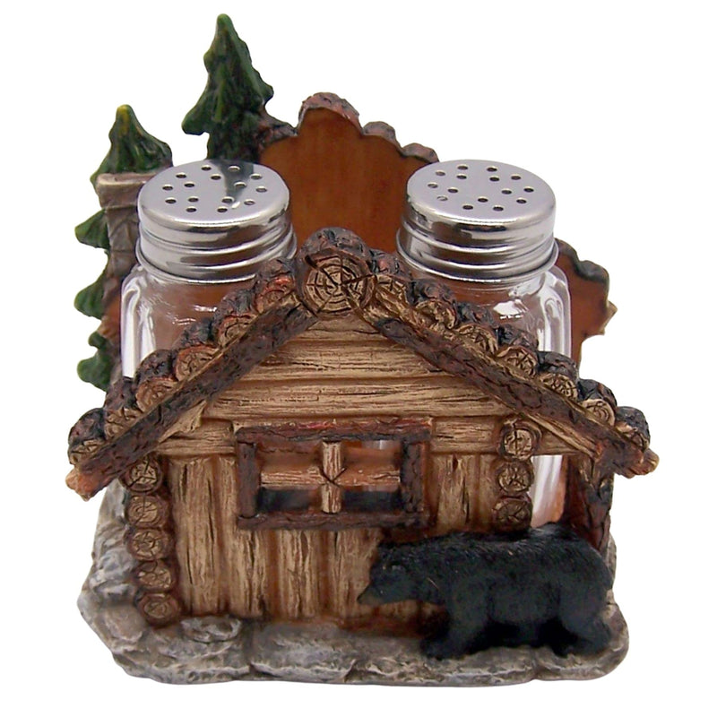 [Australia - AusPower] - Bear Outside Log Cabin Salt and Pepper Shaker Set, Shakers Included, 4 Inches 