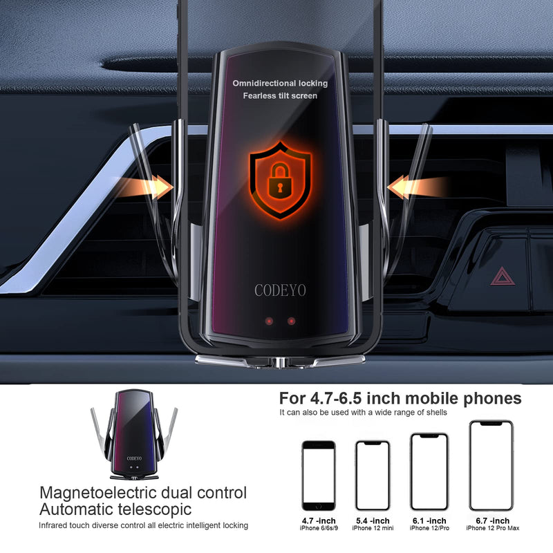 [Australia - AusPower] - CODEYO-N3 Bracket Wireless car Charging Bracket, 15WQi Fast Charging Automatic Clip-on car air Outlet car Mobile Phone Bracket, Compatible with iPhone Series. Smartphone (Black) 