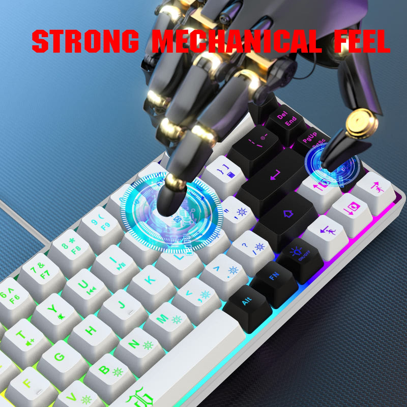 [Australia - AusPower] - Snpurdiri 60% Gaming Keyboard, RGB Backlit Mini Keyboard,Built-in Steel Plate, Membrane Keyboard but Super Mechanical Feel for Windows PC Gamers(68 Keys,White-Black) White Black 