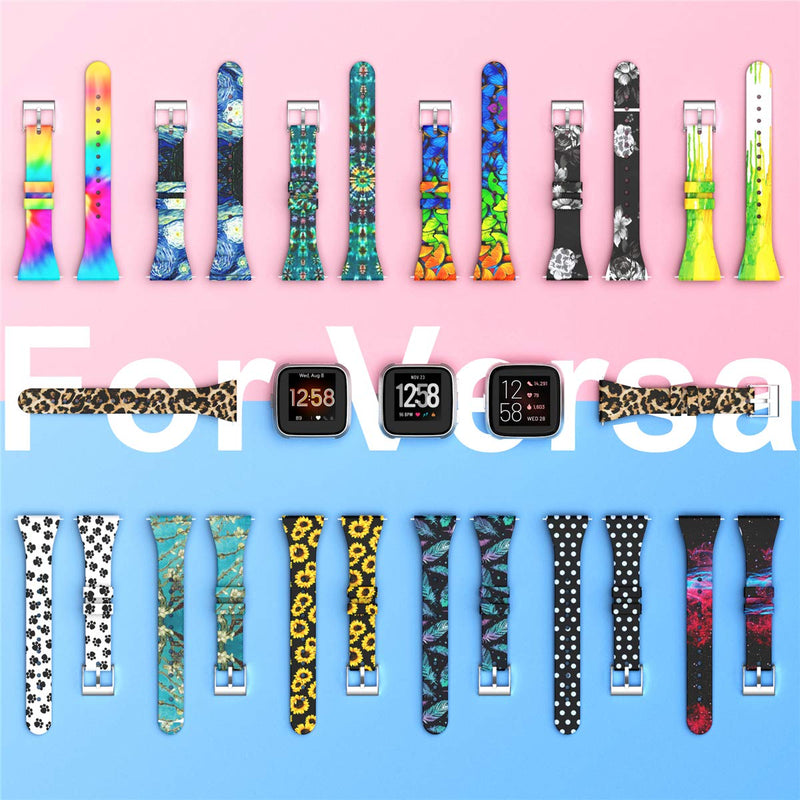 [Australia - AusPower] - ShunDee Band Compatible with Fitbit Versa/Fitbit Versa 2/Fitbit Versa Lite Edition,Silicone Floral Fadeless Narrow Slim Thin Wristband Replacement for Fitbit Versa Smart Watch Women Men Small Large 01-Leopard 