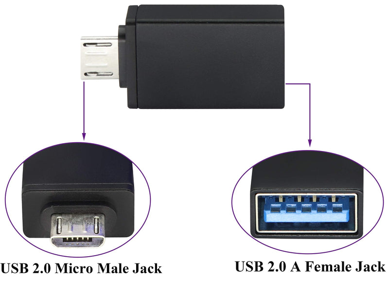 [Australia - AusPower] - AAOTOKK OTG Micro to USB Adapter, Aluminum Alloy Micro USB Male to USB 2.0 A Female OTG (On The Go) Adapter for Android Smartphone Tablets More USB and Micro Devices (2 Pack-Black) Black 