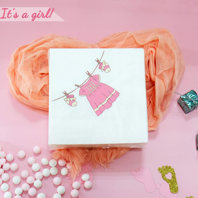 [Australia - AusPower] - Baby Shower Dessert/Cocktail Napkins - Girl Baby Shower, Cute, Soft, Multi-Use, Disposable, Eco-Friendly, Absorbent, Decorations, Party Supplies, 4.9” x 4.9”, 50ct (White and Pink) White and Pink 